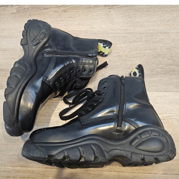 Buffalo London Gilian Black Leather Side Zip Chunky Ankle Boot sz 39 Bootie - Picture 10 of 10
